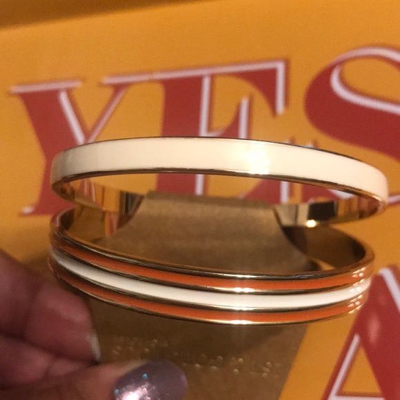 New 1st & Gorgeous By Carolee Burnt Orange & Ivory Gold Tone Bangle Bracelet Set - Picture 1 of 14